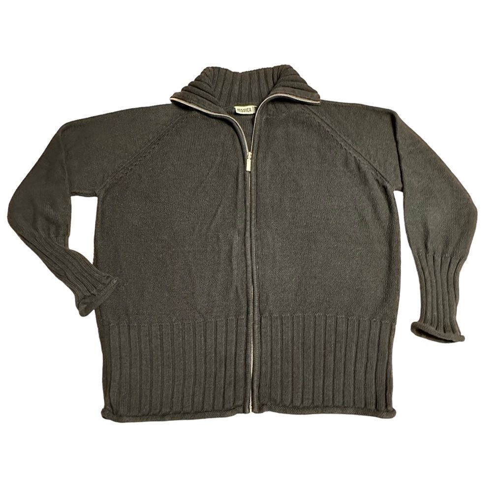 Vintage Yessica black cotton full zip collared cardigan